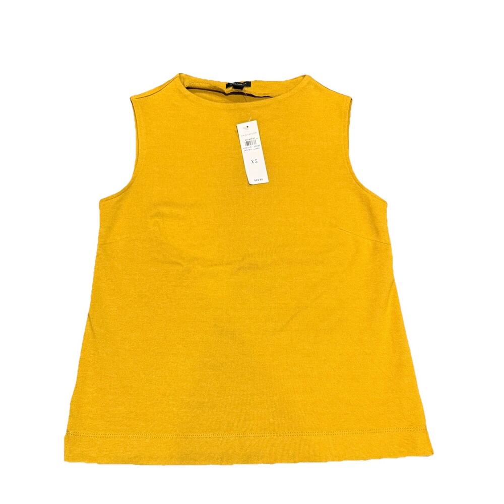 Ann Taylor Women XS Knit Gold Ochre Sleeveless Mock Neck Top Tank